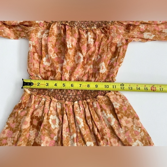 Spell Anne Smocked wide leg jumpsuit XS Peach antique floral off shoulder cotton - Picture 8 of 14
